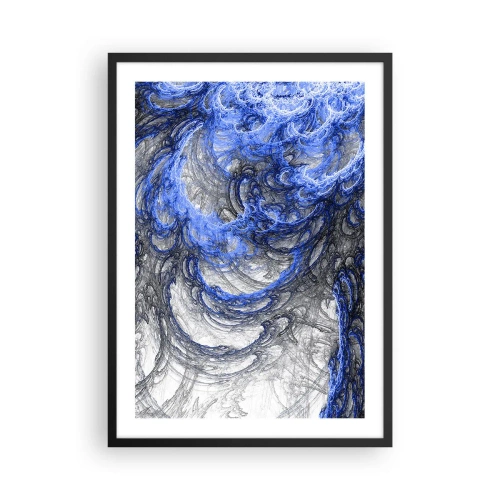 Plakat i sort ramme - Abstrakte bølger i nuancer af blå og grå - 50x70cm - En bølges fødsel - Moderne vægdekoration til stue og soveværelse ARTTOR