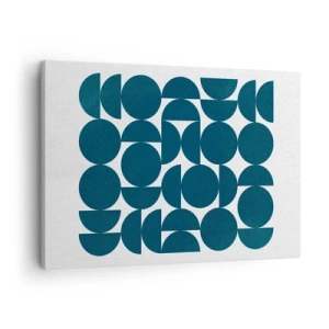 Lærredstryk - Billede på lærred - Geometriske former i marineblå nuancer på en hvid baggrund - 70x50cm - Cirkler og halvcirkler - Moderne vægdekoration til stue og soveværelse ARTTOR