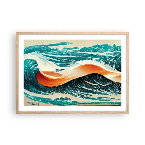 Plakat i ramme af lyst egetræ - Surferens drøm - 70x50 cm