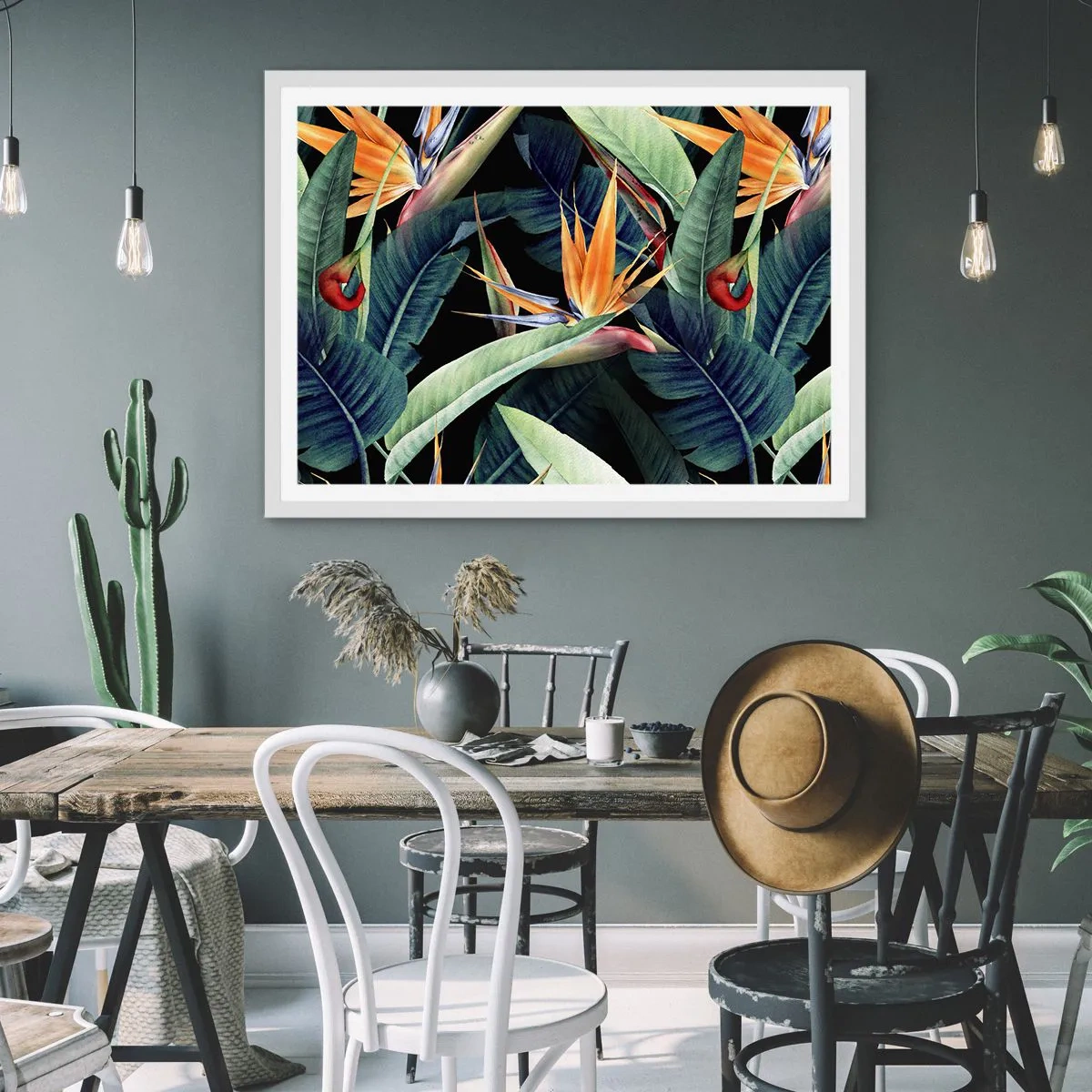 Plakat i hvid ramme - Flammeblomster i troperne - 100x70 cm