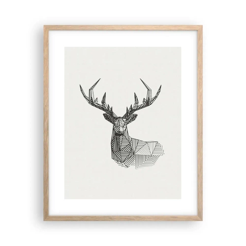 Plakat i ramme af lyst egetræ - Hjorte i kubistisk stil - 40x50 cm