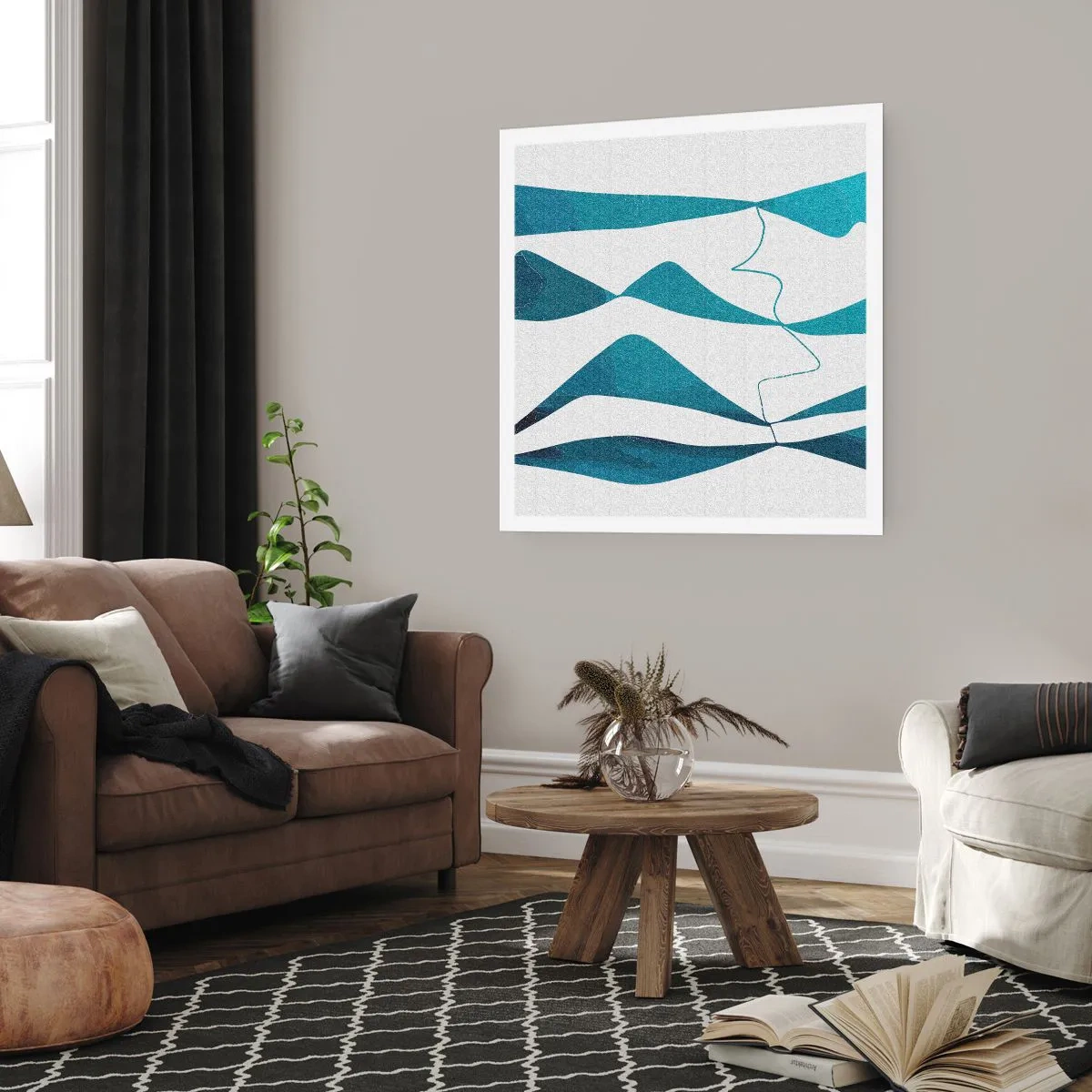 Plakat - Abstraktion: en turkis sammensætning - 30x30 cm