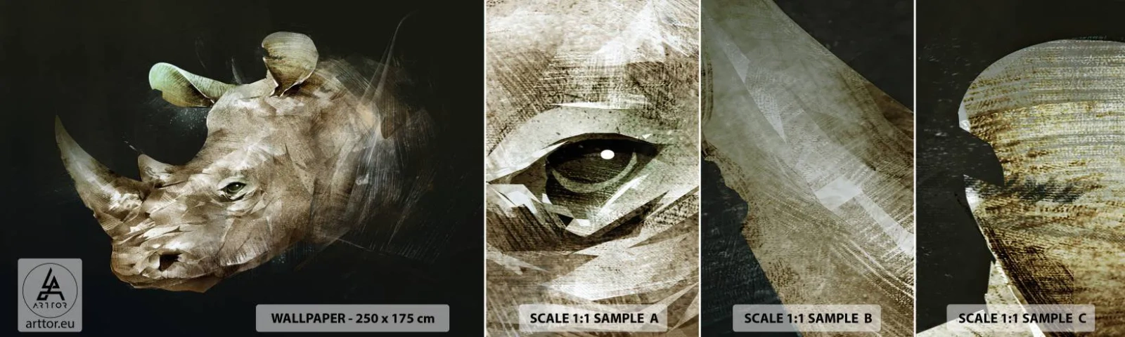 Prøve Fototapet Selvklæbende Deluxe Sticker - Ægte maskulin styrke - Abstraktion, Næsehorn, Dyr - 100x30 cm