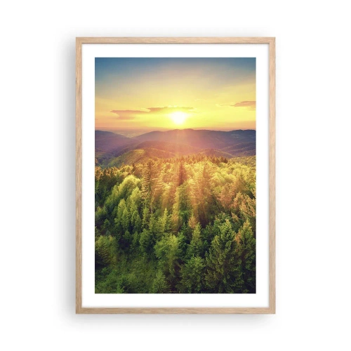 Plakat i ramme af lyst egetræ - Toppe og bjergtoppe - 50x70 cm