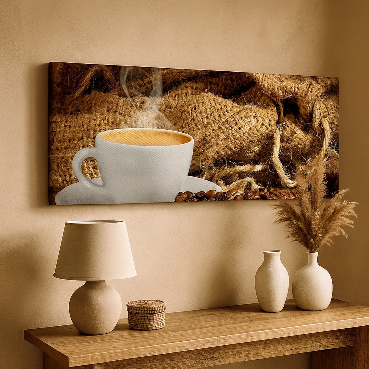 Lærredstryk - Billede på lærred - Duften af mokka og honningvæskens tæthed - 30x30 cm