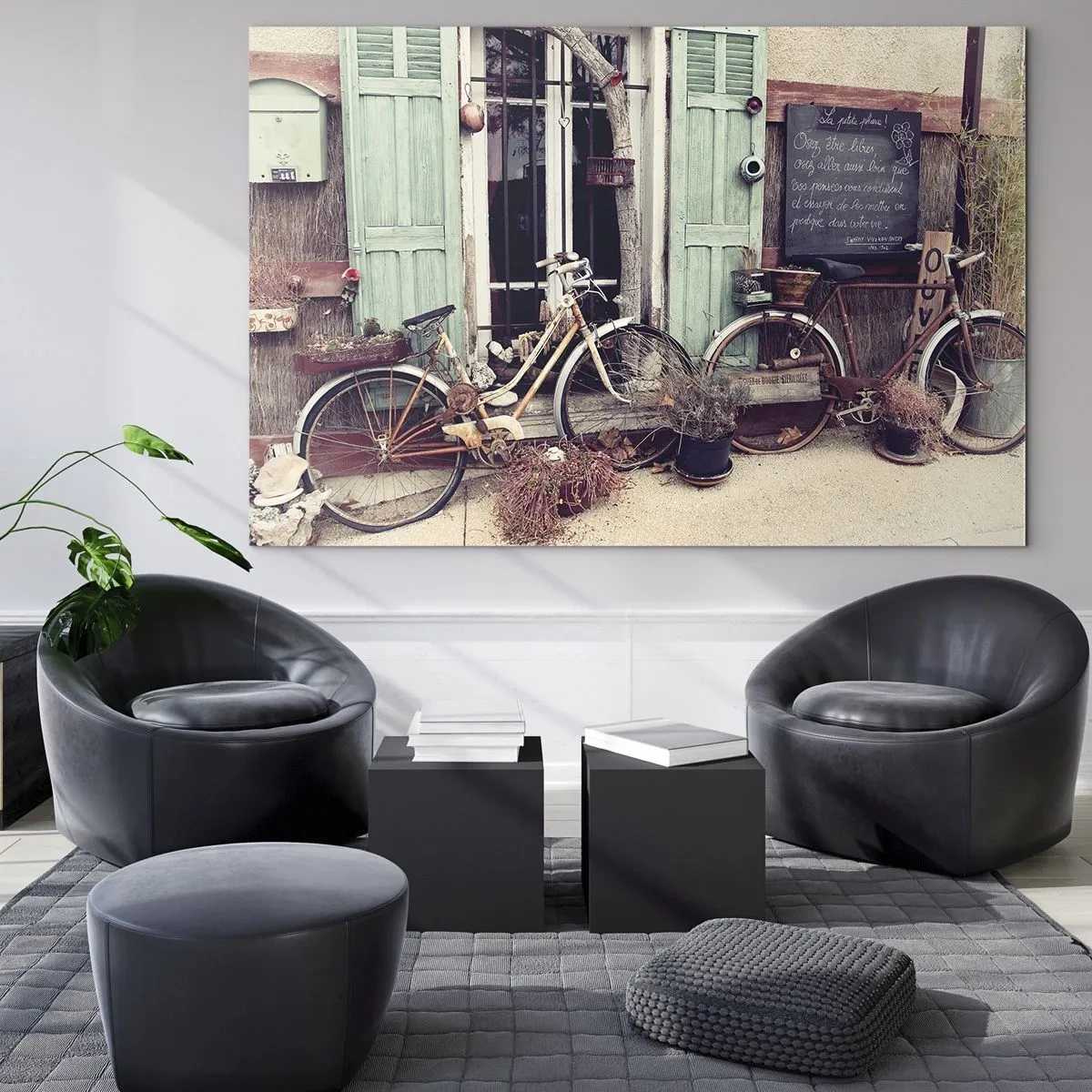 Billede på glas - Provinsielle landskaber med cykler - 70x50cm - Længe leve provinsen - Moderne vægdekoration til stue og soveværelse ARTTOR