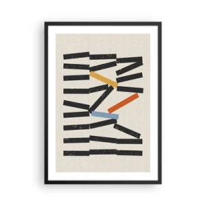 Plakat i sort ramme - Abstrakt geometrisk komposition med farverige accenter - 50x70cm - Dominoer - komposition - Moderne vægdekoration til stue og soveværelse ARTTOR