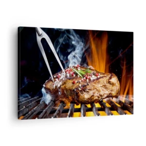 Lærredstryk - Billede på lærred - Grillet bøf på grill med krydderier - 70x50cm - Saftig og velduftende - Moderne vægdekoration til stue og soveværelse ARTTOR