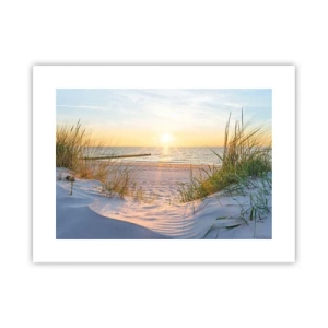 Plakat - Havet brummer, fuglene synger, en vild strand midt i græsset.... - 40x30 cm