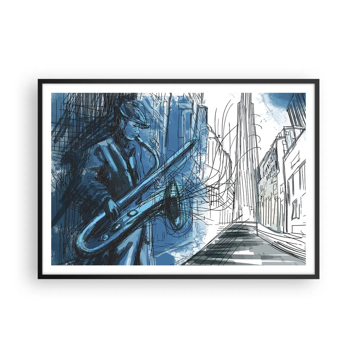 Plakat i sort ramme - Byens rapsodi - 100x70 cm