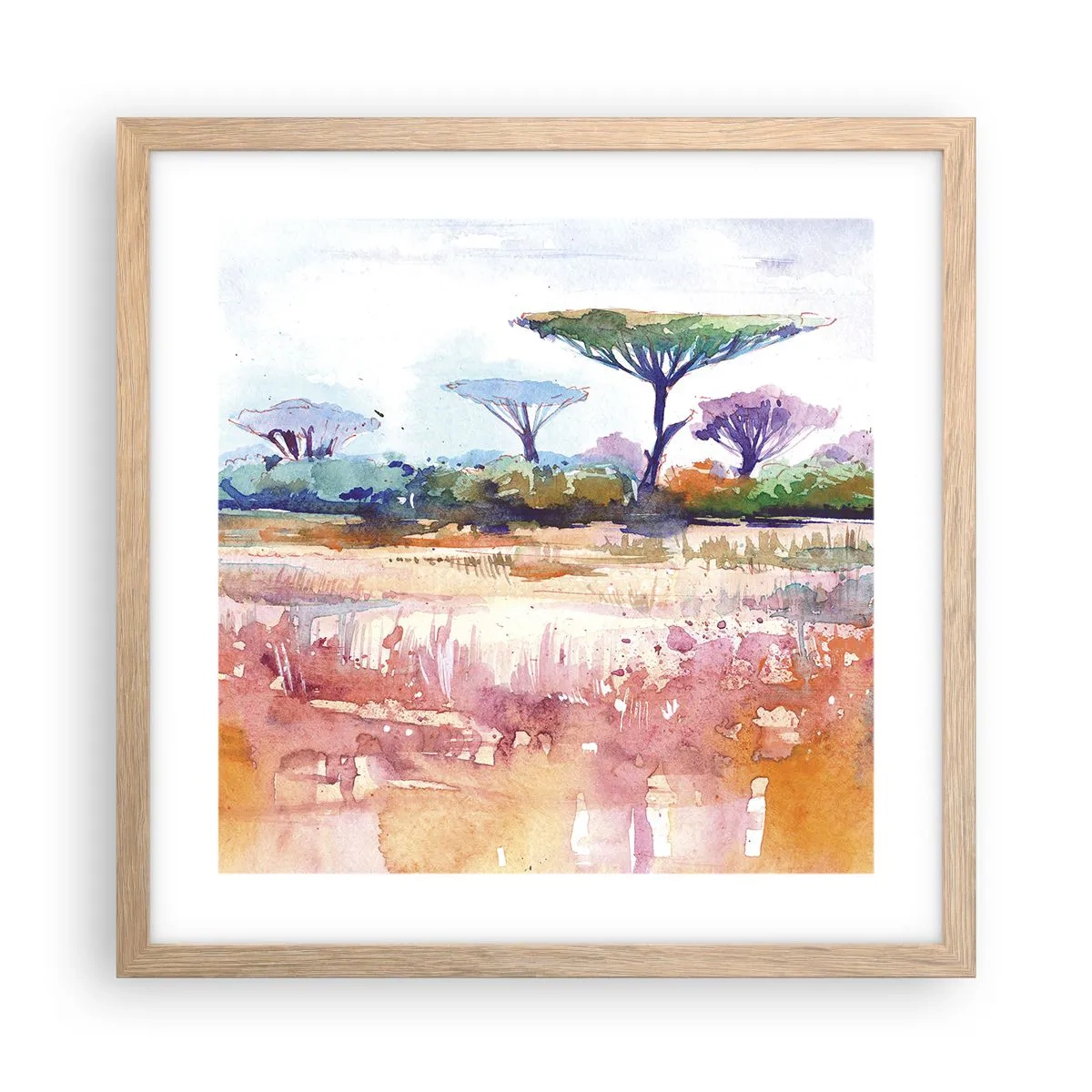Plakat i ramme af lyst egetræ - Savannens farver - 40x40 cm