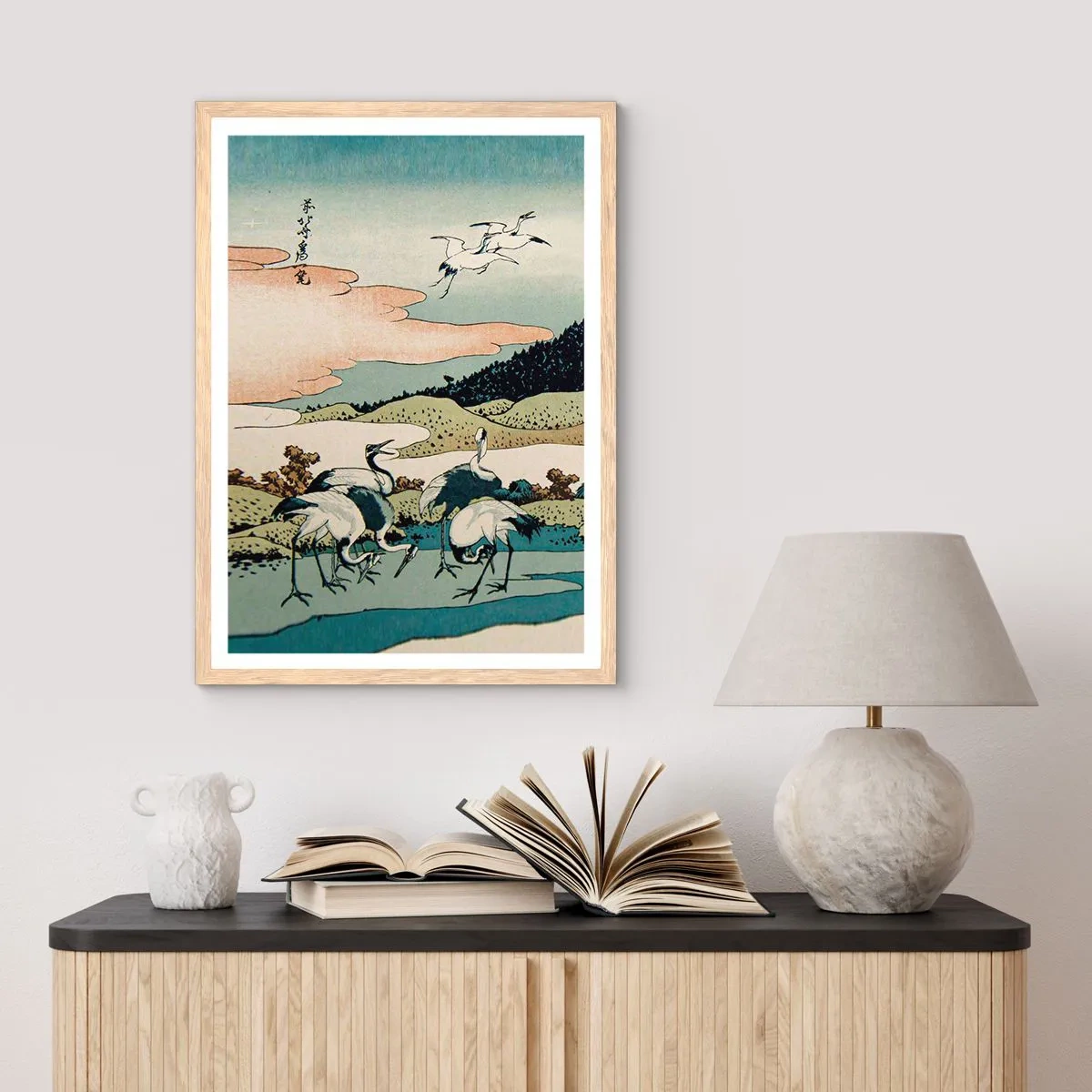 Plakat i ramme af lyst egetræ - I japansk ånd - 61x91 cm