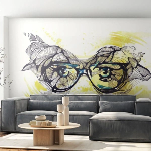 Fototapet Premium Sand - Gennem blå briller - Abstraktion, Kvinders briller, Kvindelige øjne - 500x350 cm