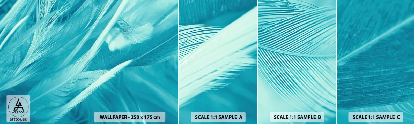 Fototapet Prøve Standard Eco - At drukne i fluff - Fuglefjer, Fugl, Grafik - 100x30 cm