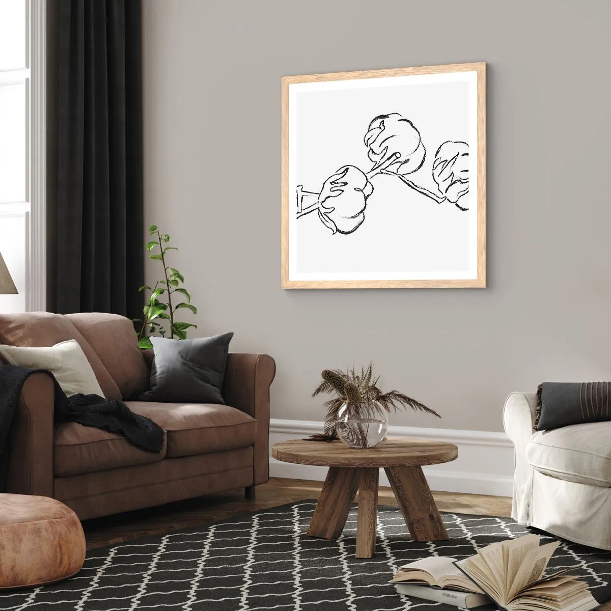 Plakat i ramme af lyst egetræ - Bomuld ned - 60x60 cm