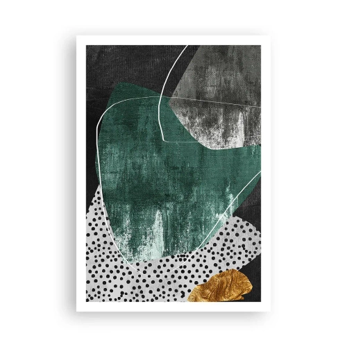 Plakat - Farverig abstraktion med en guldflager - 70x100 cm
