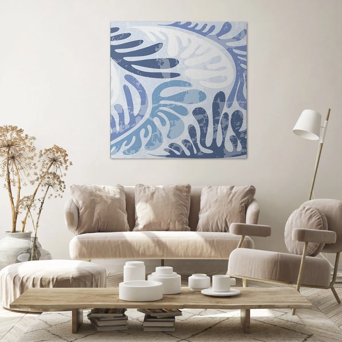 Lærredstryk - Billede på lærred - Blå bregner - 60x60 cm