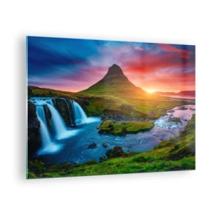 Billede på glas - Island - ild og vand - 70x50cm - Island - ild og vand - Moderne vægdekoration til stue og soveværelse ARTTOR
