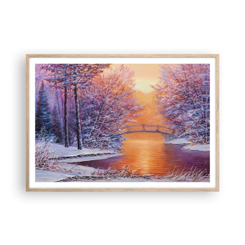 Plakat i ramme af lyst egetræ - Lad os mødes her - 100x70 cm