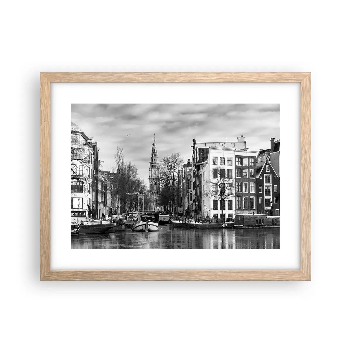 Plakat i ramme af lyst egetræ - Amsterdam stemning - 40x30 cm