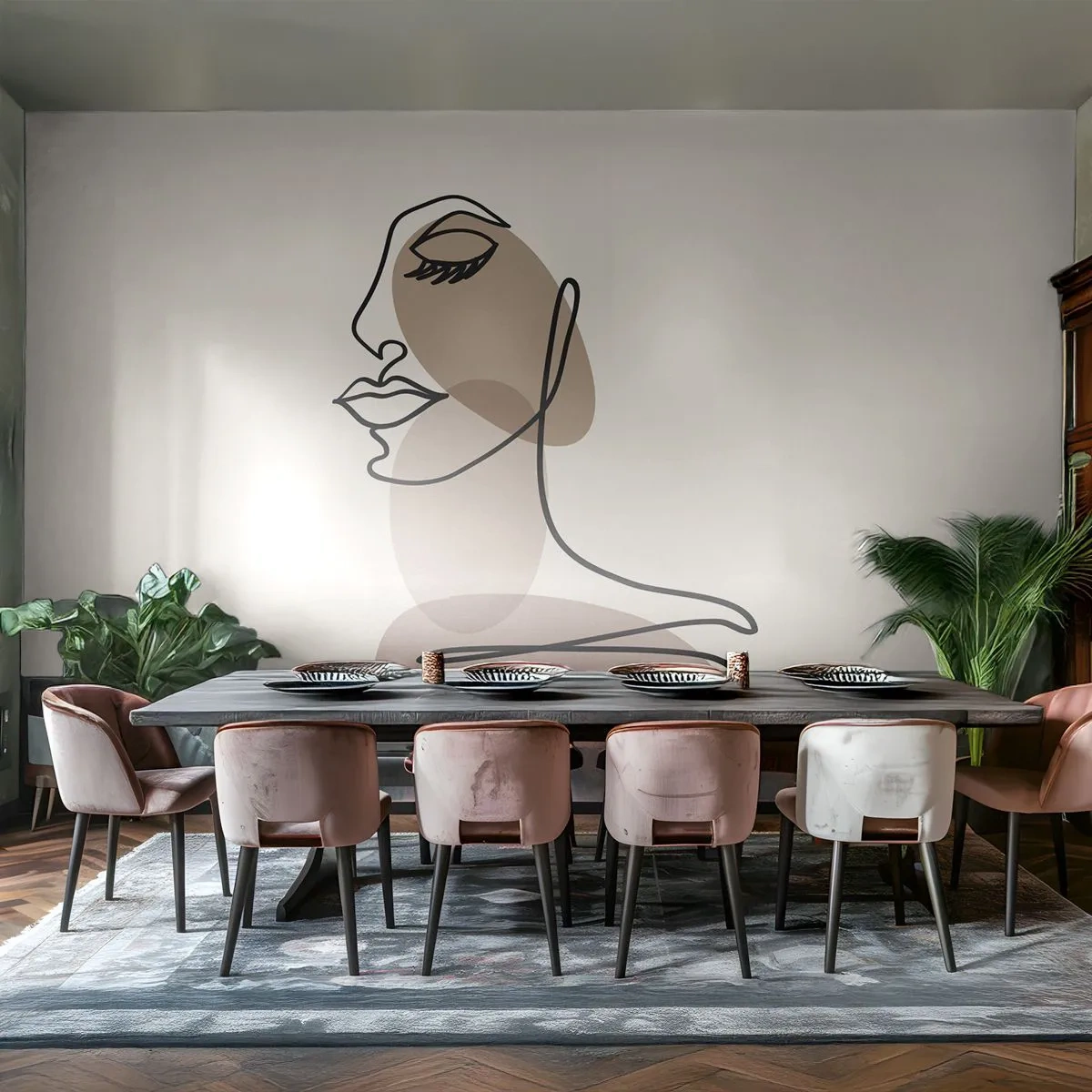 Fototapet Premium Sand - En vis linje af skønhed - Abstraktion, Kvindens ansigt, Grafik - 200x140 cm