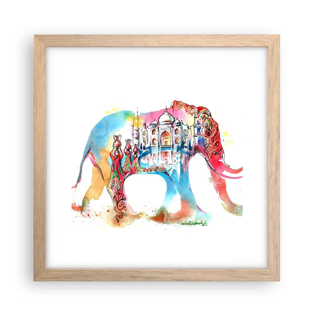 Plakat i ramme af lyst egetræ - Indien - kærlighedens aura - 30x30 cm