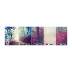 Prøve Fototapet Premium Canvas - Hvor er det godt at stå op ved daggry - Landskab, Skov, Skovvej - 100x30 cm