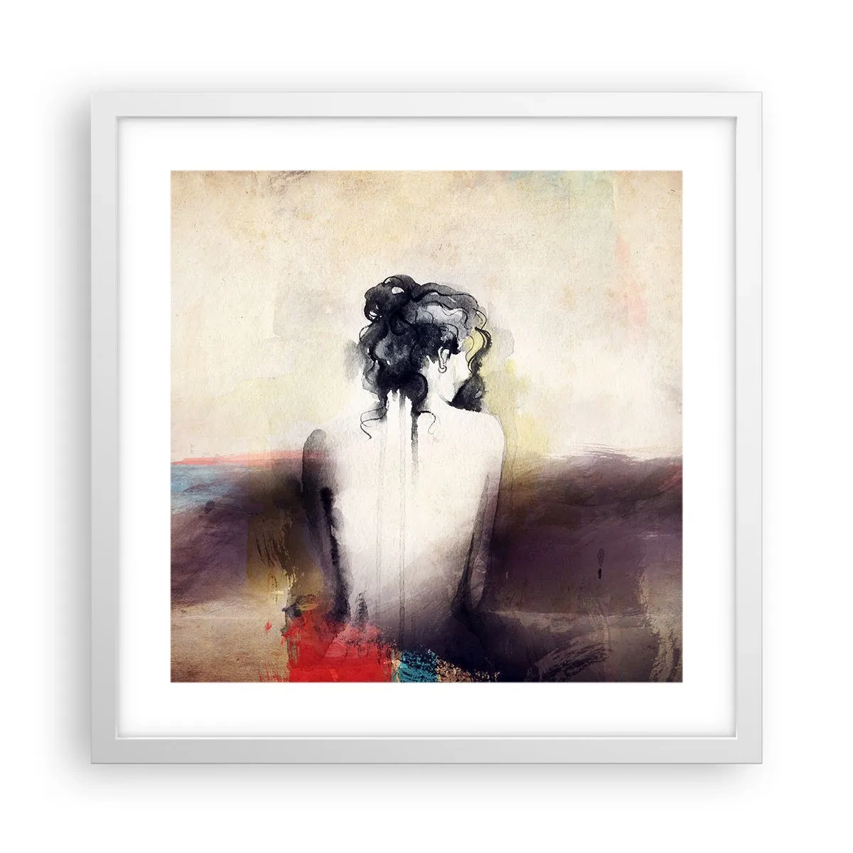 Plakat i hvid ramme - Glatte linjer, ovale former - 40x40 cm