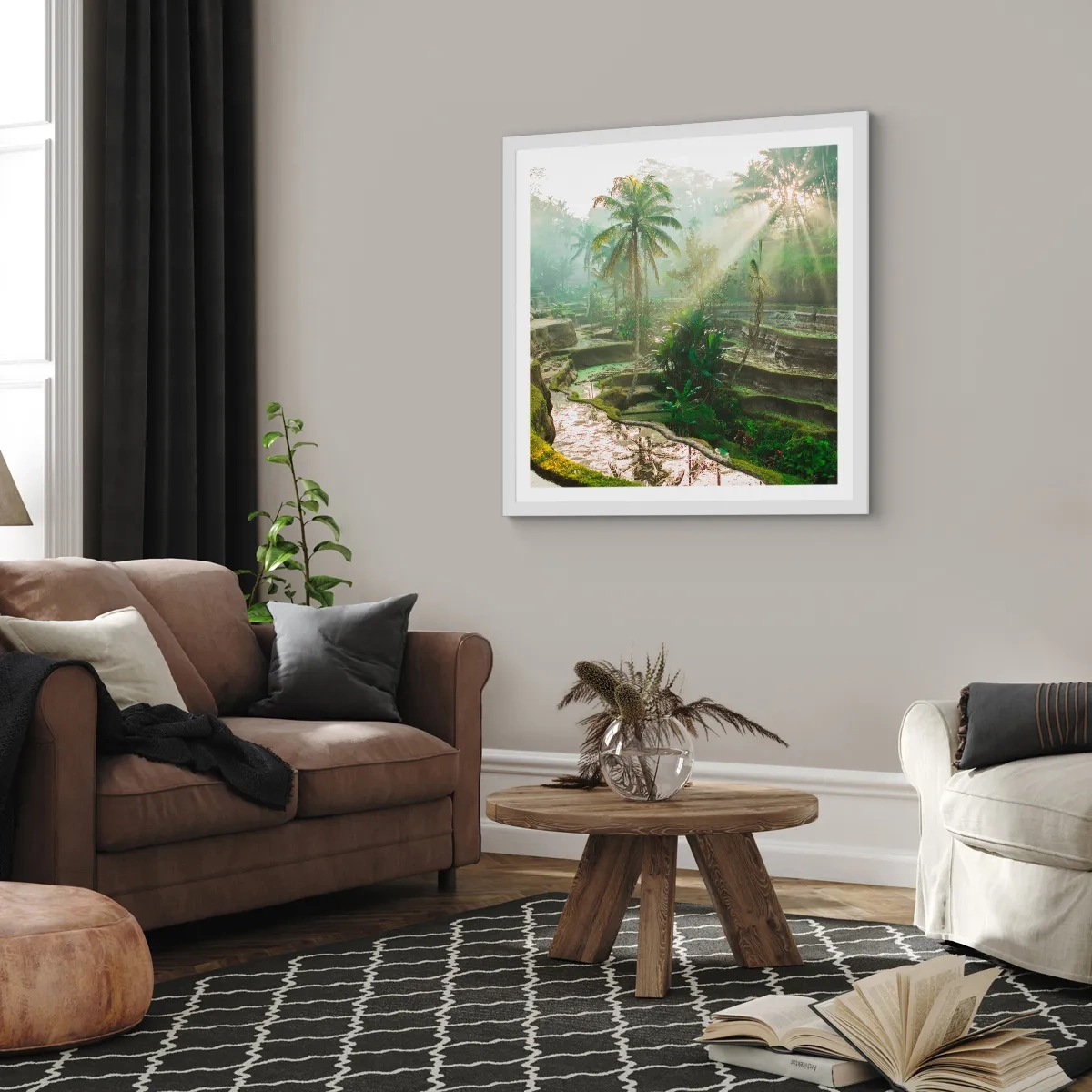 Plakat i hvid ramme - Voksende op i solen - 40x40 cm