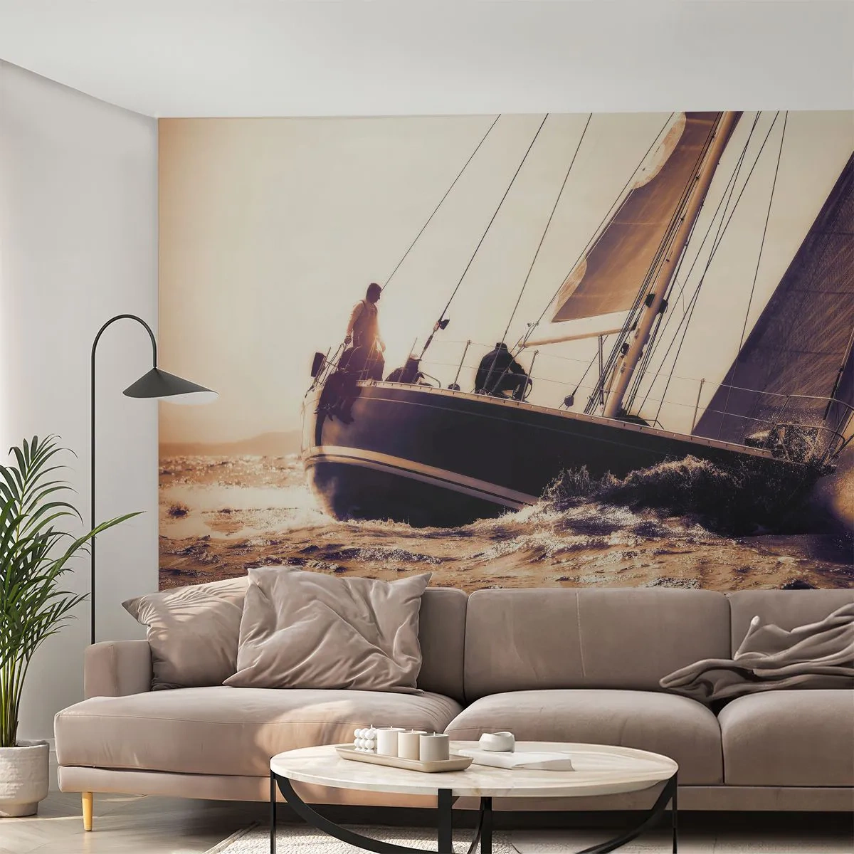 Fototapet Premium Sand - Sejl, sømand - Yacht, Hav, sejlads - 300x210 cm