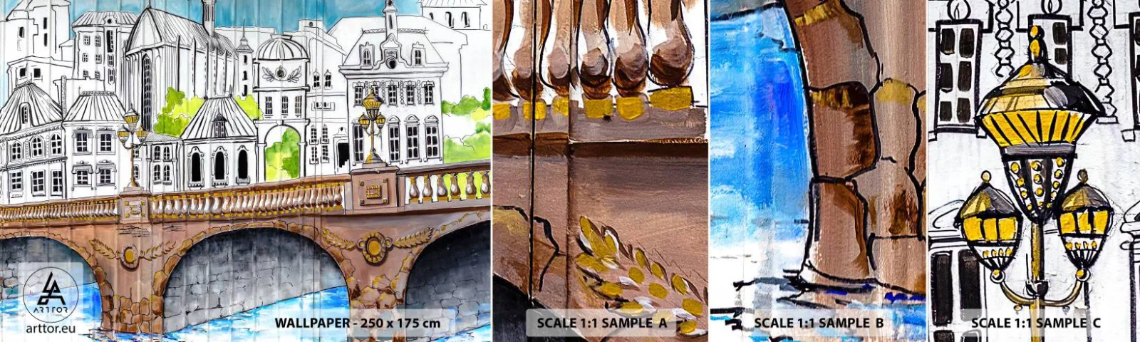 Prøve Fototapet Selvklæbende Deluxe Sticker - Byen som den er malet - Graffiti, Frankrig, Arkitektur - 100x30 cm