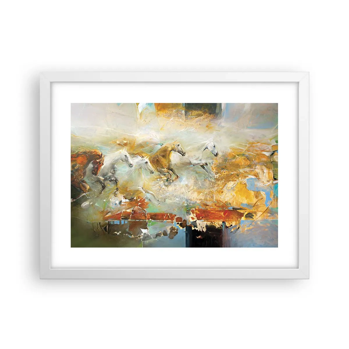 Plakat i hvid ramme - Galopperer gennem lyset - 40x30 cm
