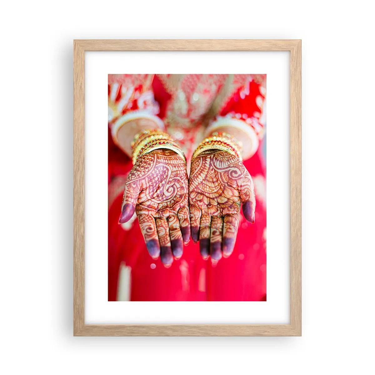 Plakat i ramme af lyst egetræ - Klar til at fange lykken - 30x40 cm