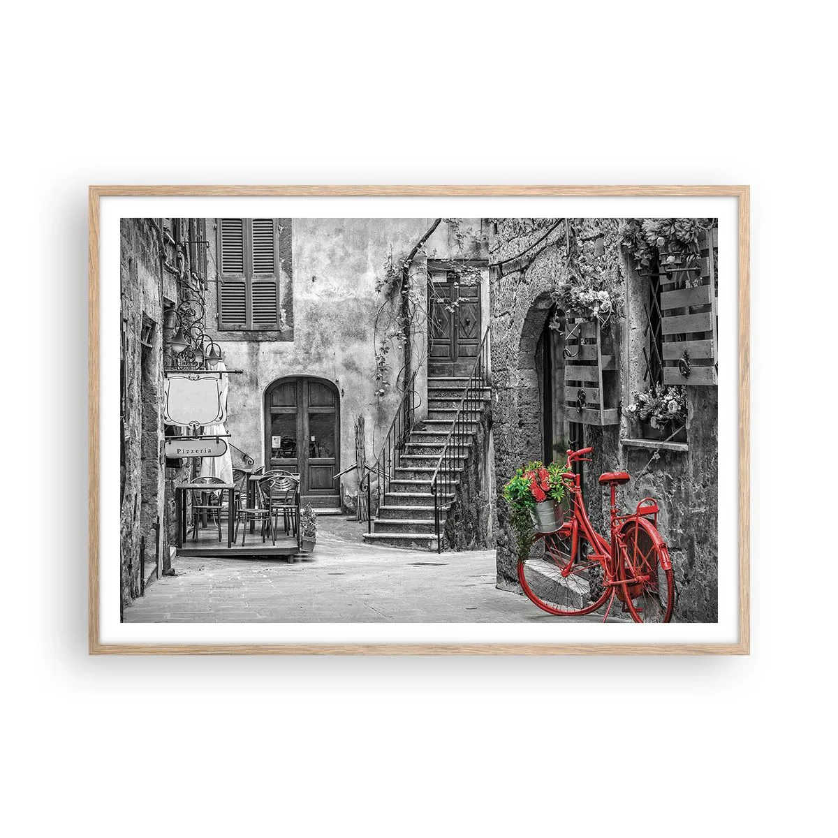 Plakat i ramme af lyst egetræ - Toscansk vej - 100x70 cm