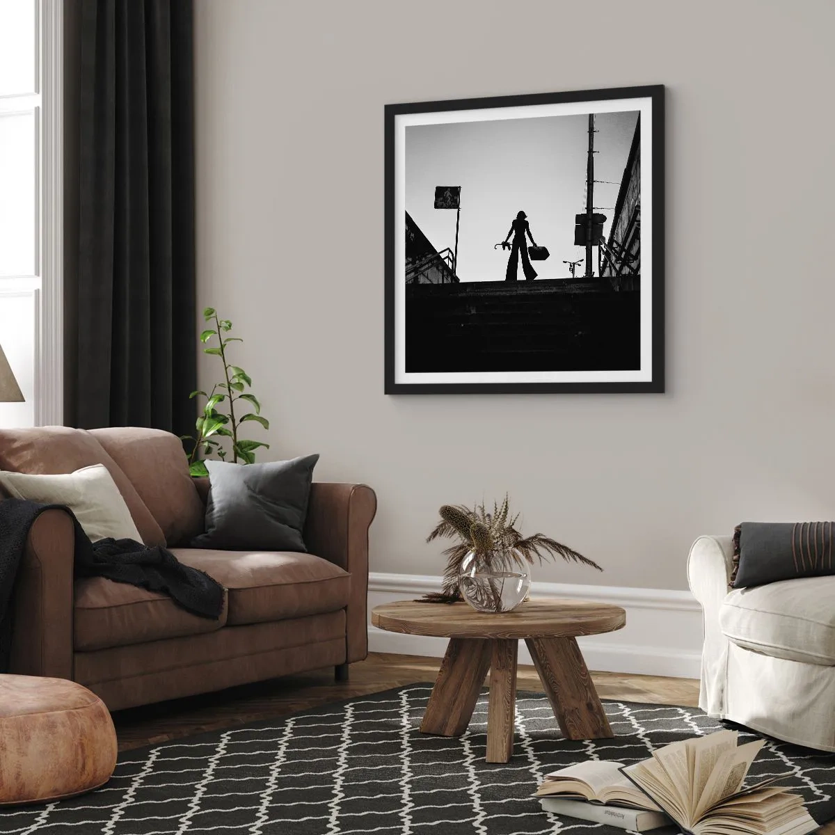 Plakat i sort ramme - Vandring i byen - 40x40 cm