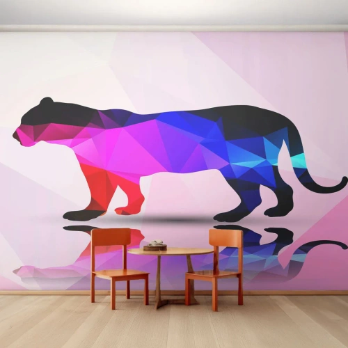 Fototapet Standard Eco - Geometrisk silhuet af en panter i en farverig form - 100x70cm - Diamant panter - Moderne vægdekoration til stue og soveværelse ARTTOR