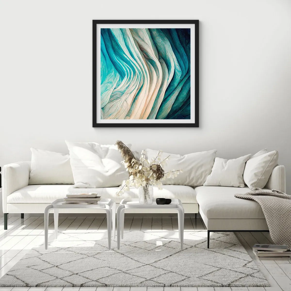 Plakat i sort ramme - Blå umættelighed - 60x60 cm