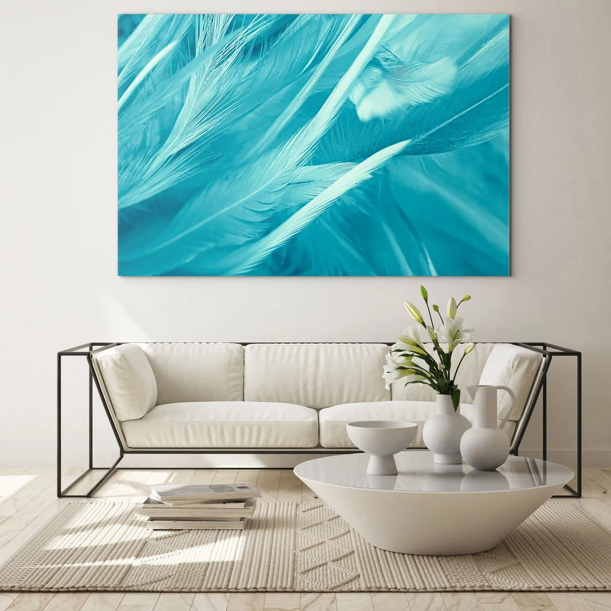 Billede på glas - Turkisfjer i en delikat nærbillede - 70x50cm - At drukne i fluff - Moderne vægdekoration til stue og soveværelse ARTTOR