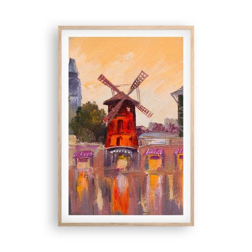 Plakat i ramme af lyst egetræ - Parisiske ikoner - Moulin Rouge - 61x91 cm