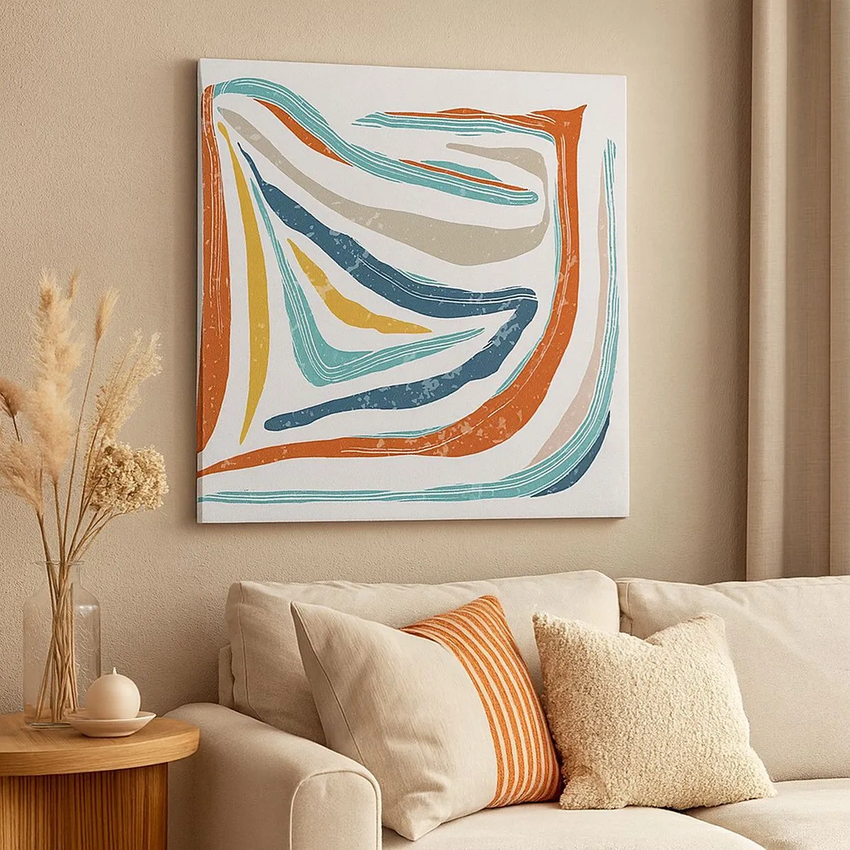 Lærredstryk - Billede på lærred - Venligt smilende abstraktion - 30x30 cm