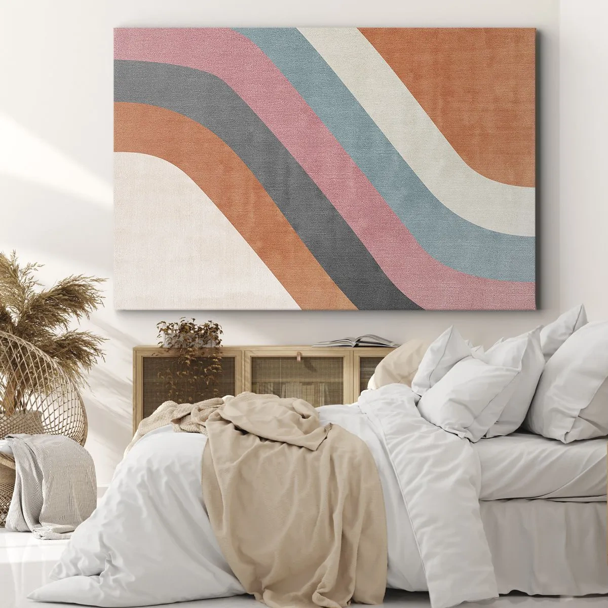 Lærredstryk - Billede på lærred - Farverige retrostriber - 70x50cm - Diagonal komposition - bevægelse - Moderne vægdekoration til stue og soveværelse ARTTOR