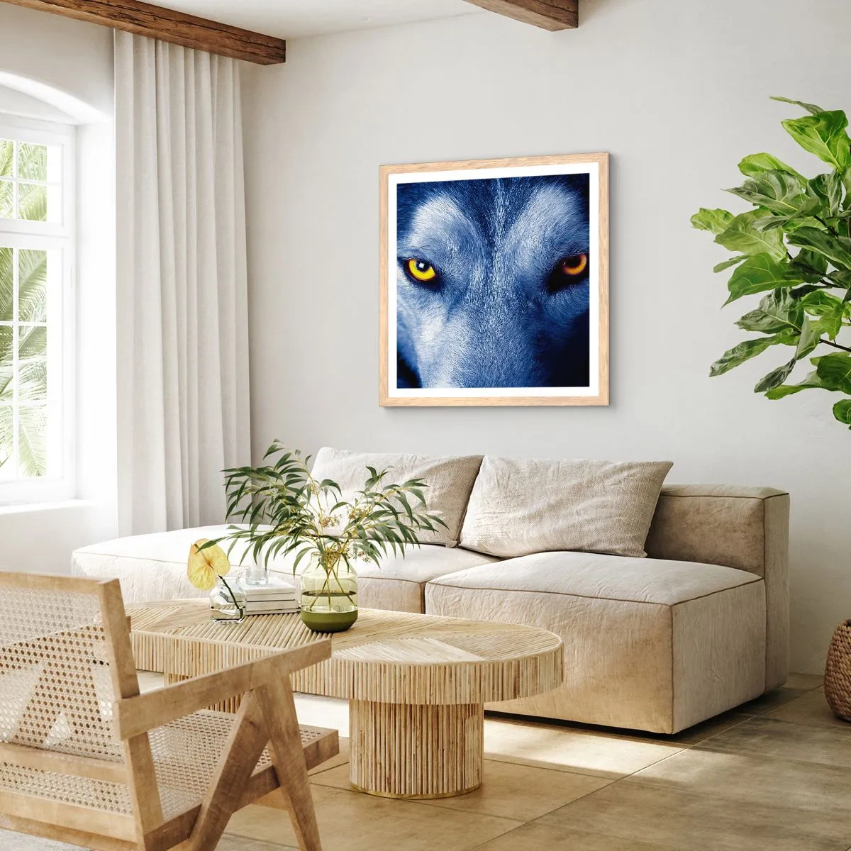 Plakat i ramme af lyst egetræ - Et hypnotiserende udseende - 50x50 cm