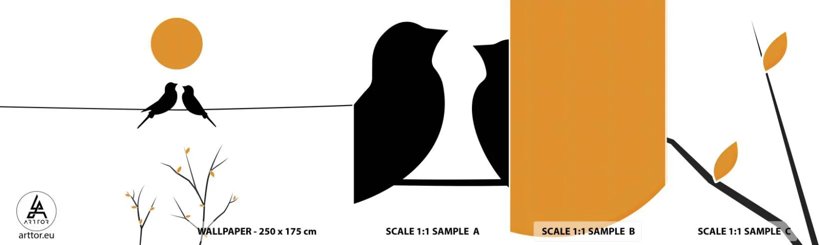 Prøve Fototapet Selvklæbende Deluxe Sticker - Nattergal - Abstraktion, Fugle, Grafik - 100x30 cm