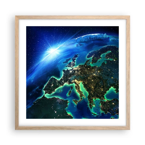 Plakat i ramme af lyst egetræ - Et funklende Europa - 50x50 cm