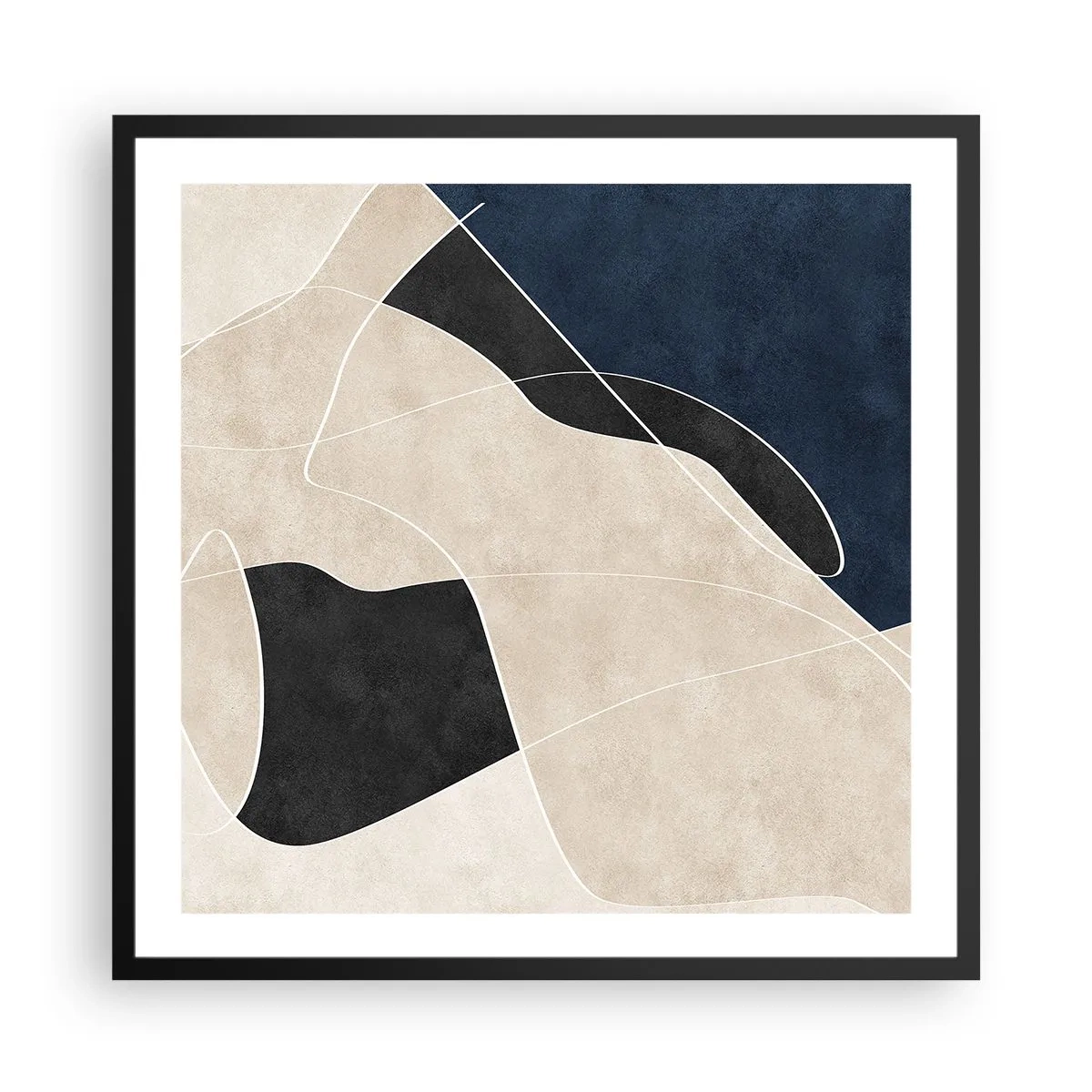 Plakat i sort ramme - Abstrakt komposition - kontrast af farver - 60x60 cm