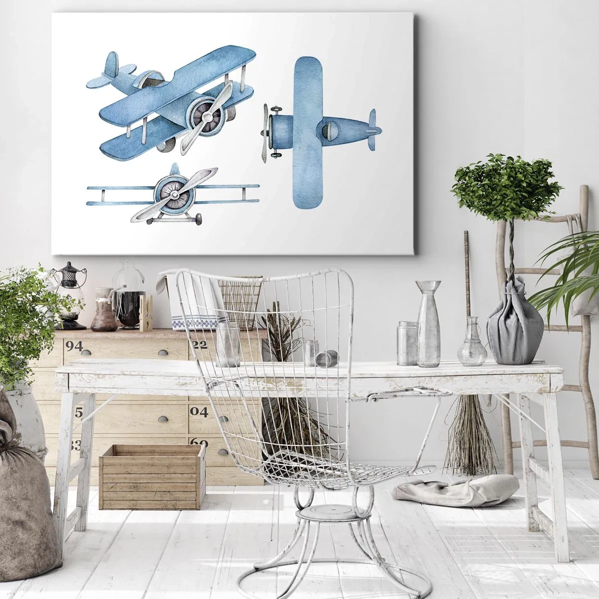 Lærredstryk - Billede på lærred - Blå retro-fly - 70x50cm - En født vinder - Moderne vægdekoration til stue og soveværelse ARTTOR