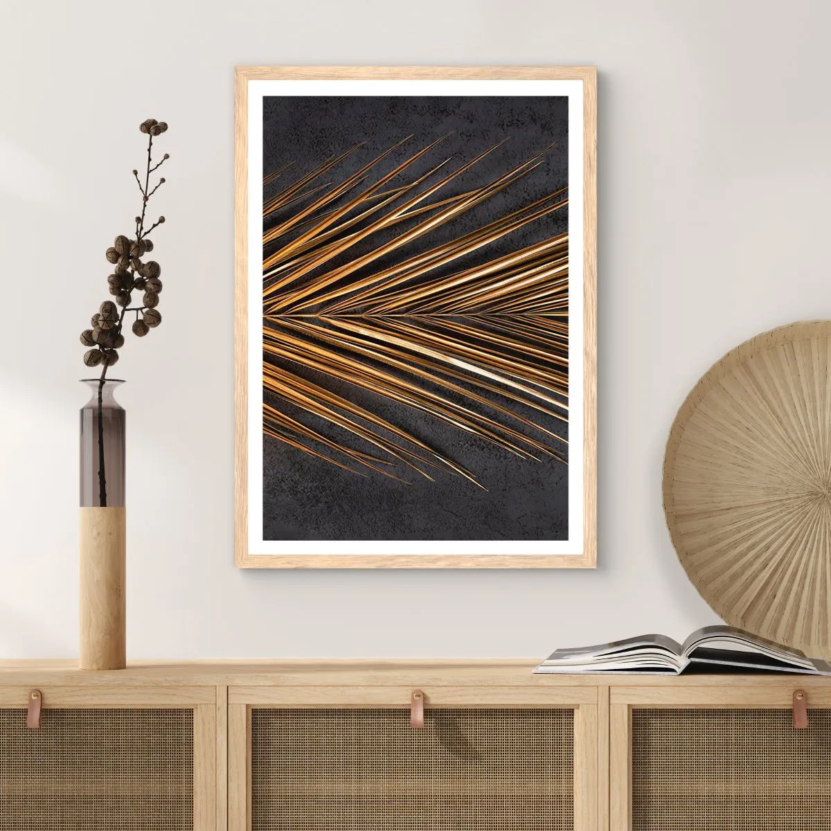 Plakat i ramme af lyst egetræ - Tropernes guld - 30x40 cm