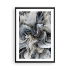 Plakat i sort ramme - En abstrakt eksplosion af farver i nuancer af grå og blå. - 50x70cm - Sten og blomst - Moderne vægdekoration til stue og soveværelse ARTTOR