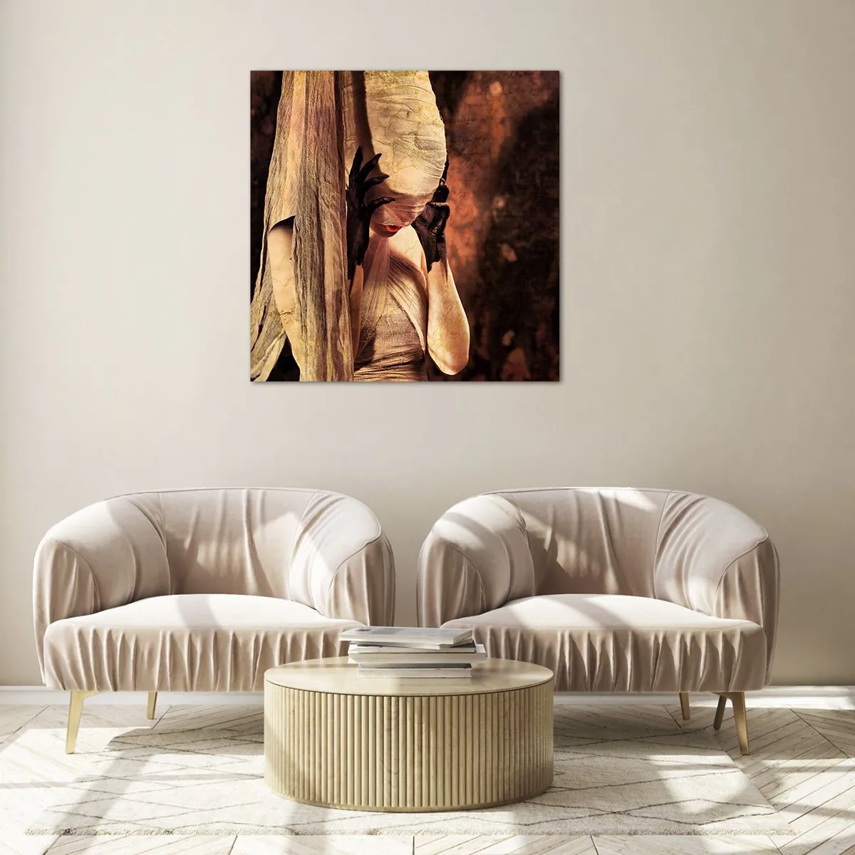 Billede på glas - Mellem godt og ondt - 70x70 cm