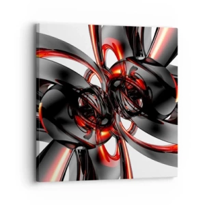 Lærredstryk - Billede på lærred - Bevægelse i grafit og rød - 30x30 cm